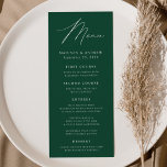 Modern Elegance Green Wedding Menu<br><div class="desc">Simple and elegant wedding menu featuring "Menu" displayed in a modern white script with a green background or colour of your choice. Personalise the green wedding menu by adding your names,  wedding date,  and menu information. Designed to coordinate with our Modern Elegance wedding collection.</div>