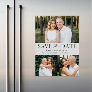 Modern Elegance Grey Three Photo Save the Date Magnetic Invitation