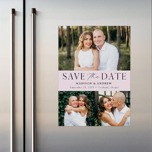 Modern Elegance Lavender Three Photo Save the Date Magnetic Invitation