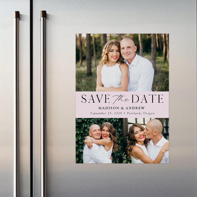 Modern Elegance Lavender Three Photo Save the Date Magnetic Invitation (Creator Uploaded)