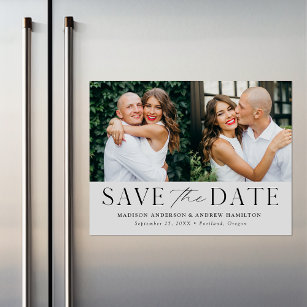 Modern Elegance Light Grey Two Photo Save the Date Magnetic Invitation
