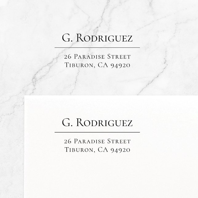 Modern Elegance Line. Minimal Typo. Address 05b. Self-inking Stamp (Classic, elegant return address self-inking stamp featuring custom name and address with fine line.)