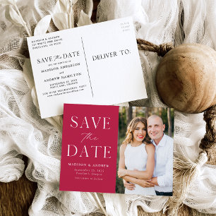 Modern Elegance Magenta Photo Save the Date Announcement Postcard
