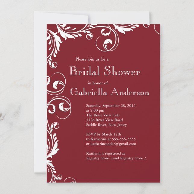 Modern Elegance Maroon Bridal Shower Invitation (Front)