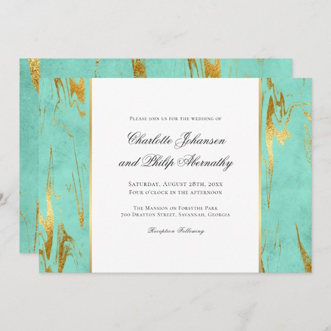 Modern Elegance Mint and Gold Wedding Invitation (Front/Back)