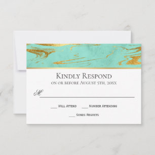 Modern Elegance Mint and Gold Wedding RSVP Card