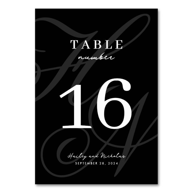 Modern Elegance Monogram Wedding Table Number (Front)