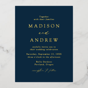 Modern Elegance Navy and Gold Wedding Foil Invitation Postcard