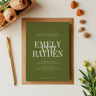 Modern Elegance Olive Green QR Code Wedding Invitation