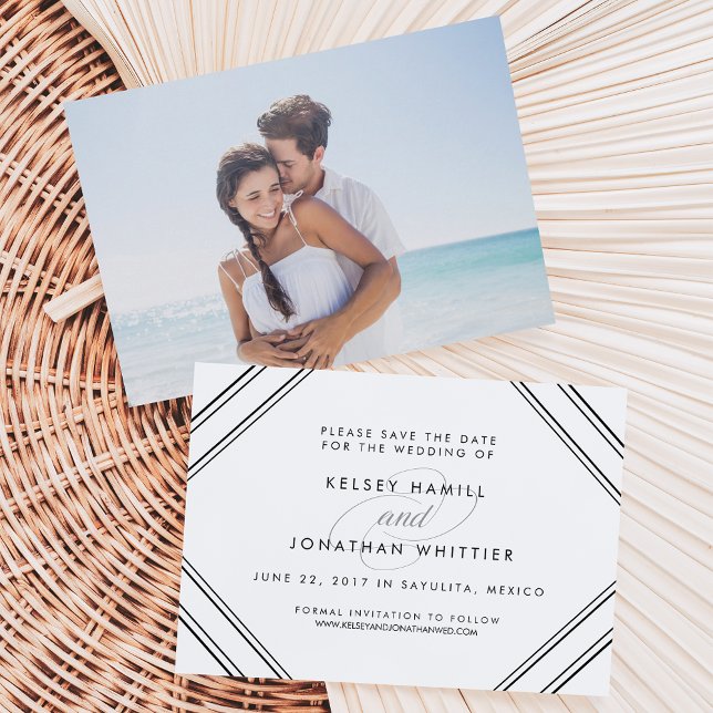 Modern Elegance Optional Back Photo Save the Date Invitation (Creator Uploaded)