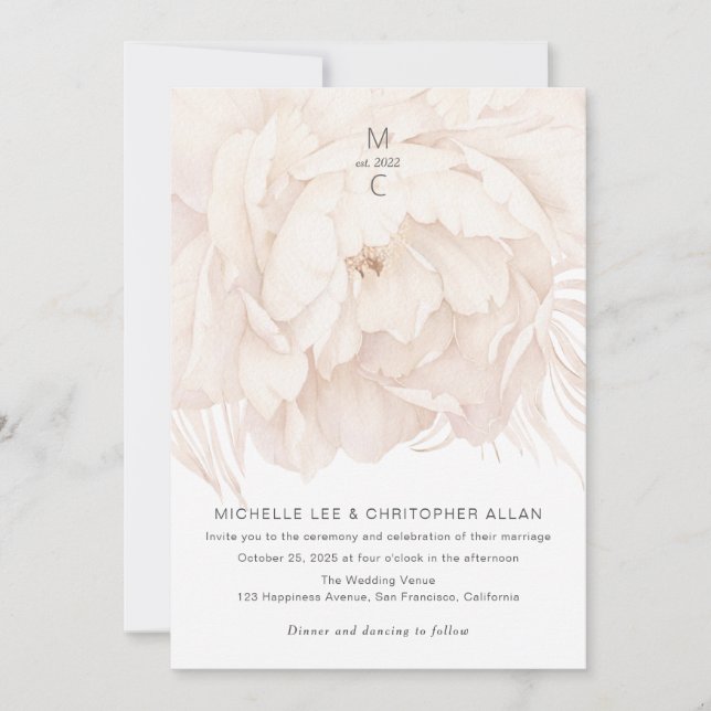 Modern elegance peony in beige-garden wedding invi invitation (Front)