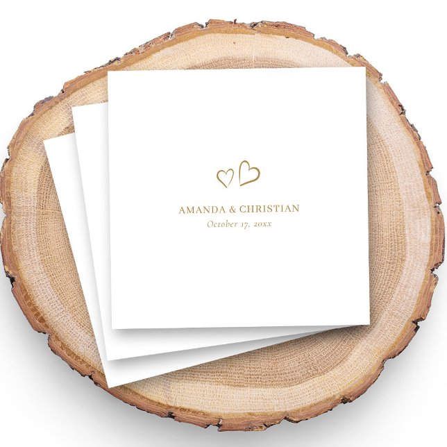 Modern Elegance: Personalised Gold Heart Wedding Napkin (Creator Uploaded)