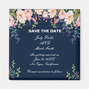 Modern Elegance Pink Floral Botanical Save TheDate Magnet