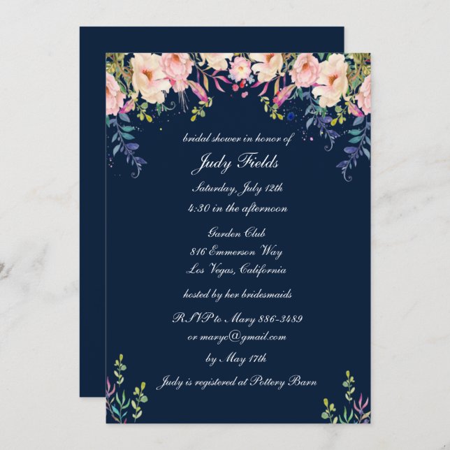 Modern Elegance Pink Floral Bridal Shower Invitation (Front/Back)