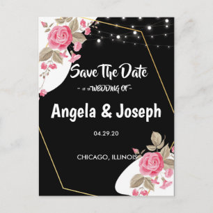 Modern Elegance Pink Floral string l Save the Date Announcement Postcard