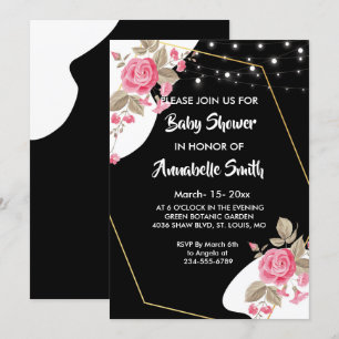 Modern Elegance  Pink Floral string li Baby Shower Invitation