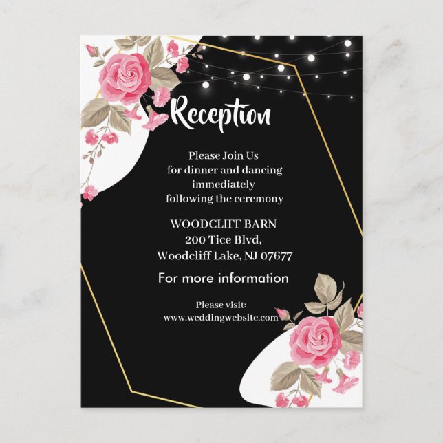 Modern Elegance Pink Floral string light Announcement Postcard (Front)