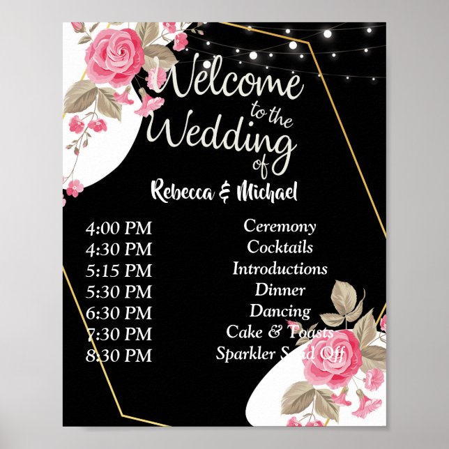 Modern Elegance Pink Floral string Order of Events Poster (Front)