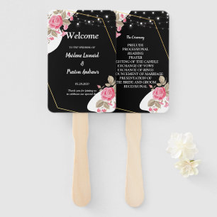 Modern Elegance Pink Floral string Wedding Program Hand Fan
