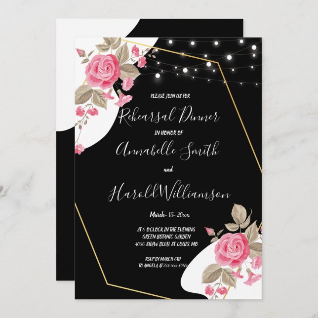 Modern Elegance Pink Floral stringRehearsal Dinner Invitation (Front/Back)