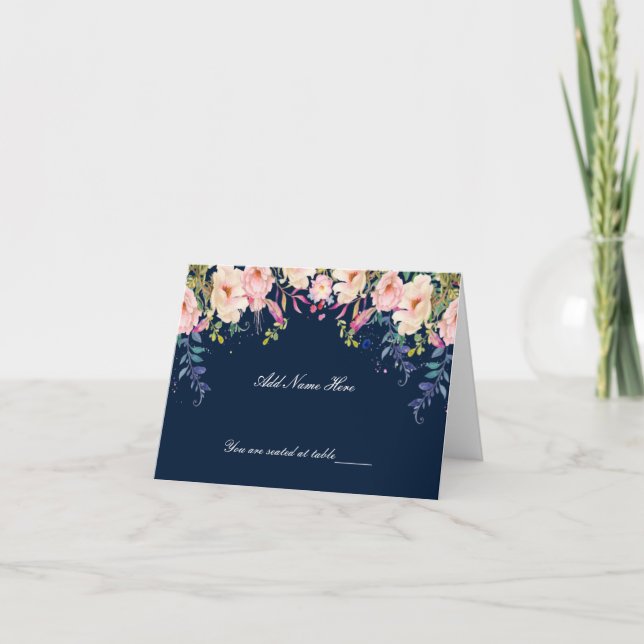 Modern Elegance Pink Floral Table Place Card (Front)