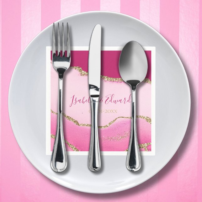 Modern Elegance Pink & Gold Agate Stone Wedding Napkin (Creator Uploaded)