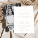 Modern Elegance Rose Gold Monogram Photo Wedding<br><div class="desc">Minimalist, modern wedding invitation featuring your monogram initials and wedding details displayed in rose gold foil lettering with calligraphy script accents. The white background can be changed to a colour of your choice. The foil wedding invitation reverses to display your vertical engagement photo. Designed to coordinate with our Modern Elegance...</div>