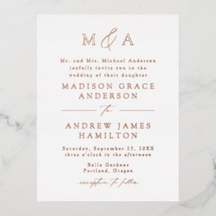 Modern Elegance Rose Gold Monogram Wedding Foil Invitation Postcard