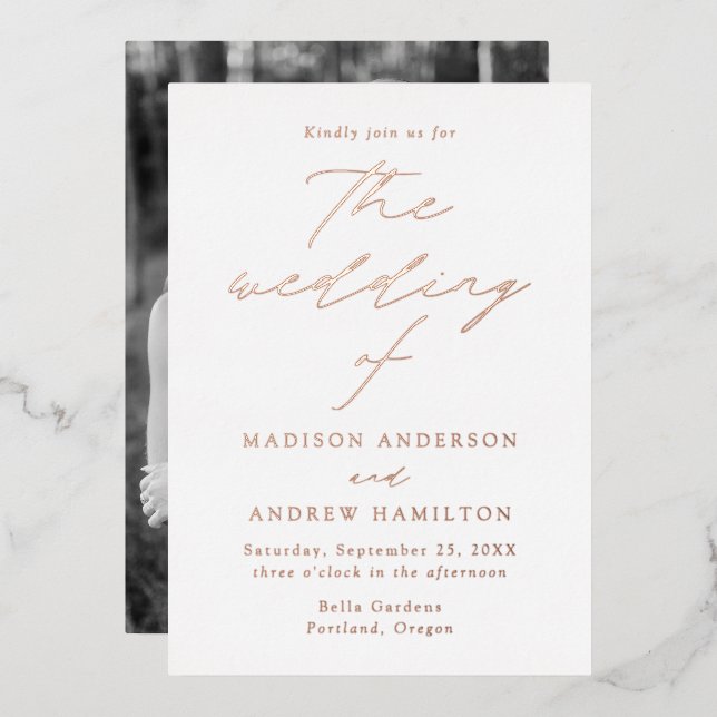 Modern Elegance Rose Gold Photo Wedding (Front/Back)