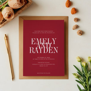 Modern Elegance Ruby Red QR Code Wedding Invitation