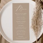 Modern Elegance Taupe Wedding Menu<br><div class="desc">Simple and elegant wedding menu featuring "Menu" displayed in a modern white script with a taupe background or colour of your choice. Personalise the taupe wedding menu by adding your names,  wedding date,  and menu information. Designed to coordinate with our Modern Elegance wedding collection.</div>