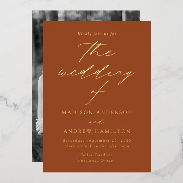 Modern Elegance Terracotta and Gold Photo Wedding (Front/Back)