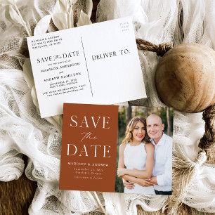 Modern Elegance Terracotta Photo Save the Date Announcement Postcard