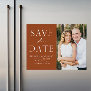 Modern Elegance Terracotta Photo Save the Date Magnetic Invitation