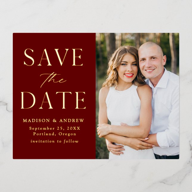Modern Elegance Wedding Save the Date Foil Invitation Postcard (Front)