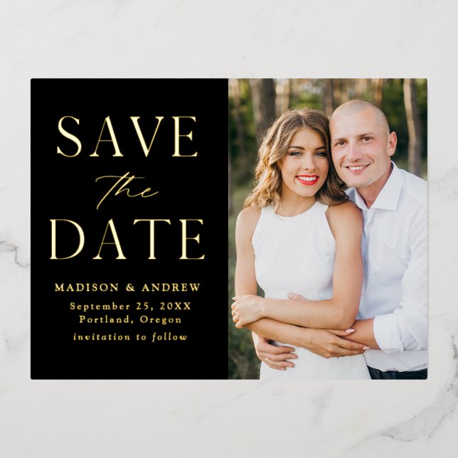 Modern Elegance Wedding Save the Date Foil Invitation Postcard (Front)