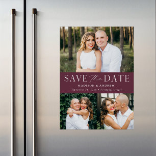 Modern Elegance Wine 3 Photo Save the Date Magnetic Invitation