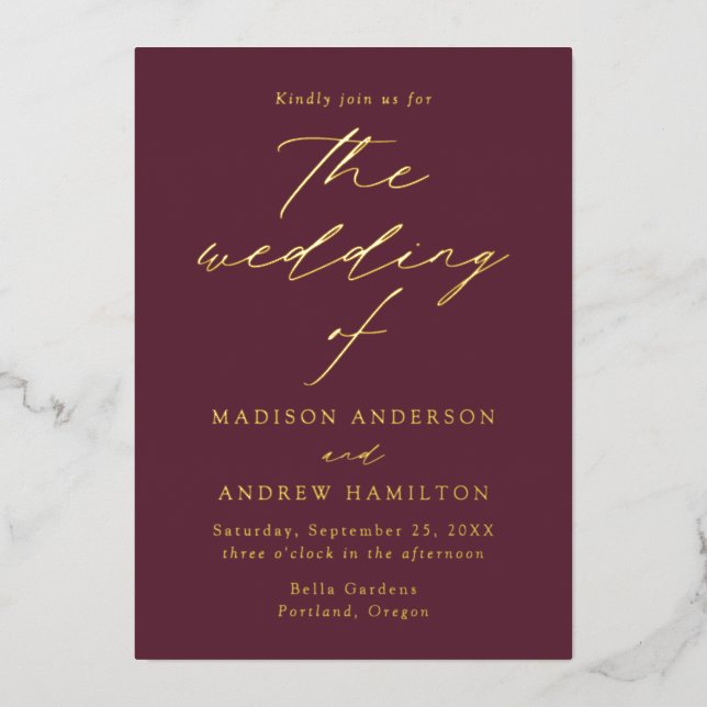 Modern Elegance Wine and Gold Wedding (Front)