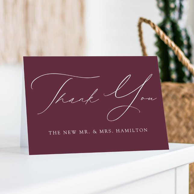 Modern Elegance Wine Wedding Thank You Card (Creator Uploaded)