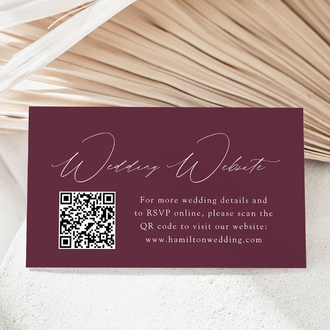 Modern Elegance Wine Wedding Website QR Code Enclosure Card (Creator Uploaded)