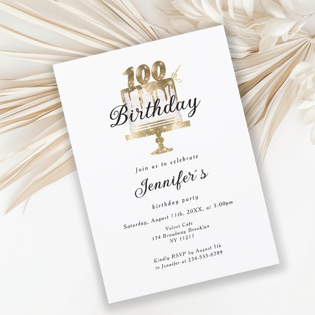 Modern, elegant 100. Birthday invitation (Creator Uploaded)