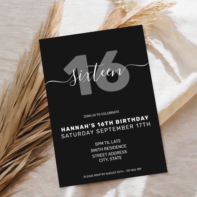 Modern Elegant 16th Birthday Invitation (Creator Uploaded)