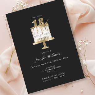 Modern, elegant 18. birthday black invitation