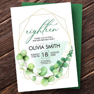 Modern elegant 18th birthday   Girly greenery Invitation