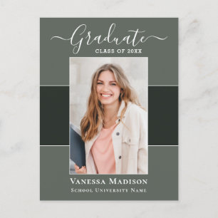 Modern Elegant 1 Photo Graduation Announcement Postcard
