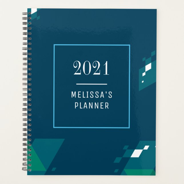 Modern Elegant 2021 Personalised Blue Planner (Front)