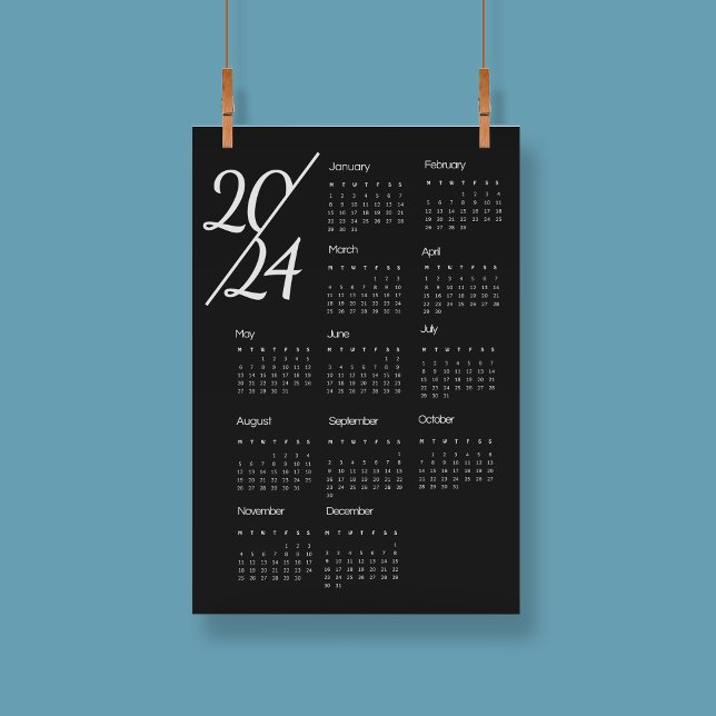 Modern Elegant 2024 Calendar Black And White  Poster (Modern Elegant 2024 Calendar Black And White Poster)