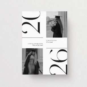 Modern Elegant 2026 White & Black Photo Graduation Invitation