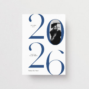 Modern Elegant 2026 White & Blue Photo Graduation Invitation