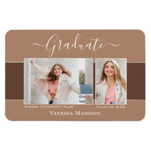 Modern Elegant 2 Photo Grad Announcement Magnet